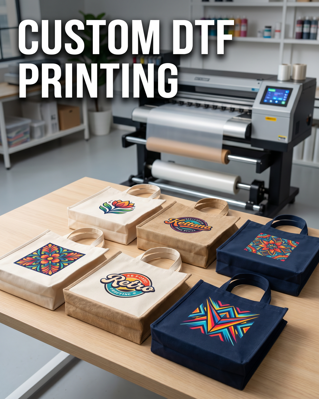 DTF custom tote bags