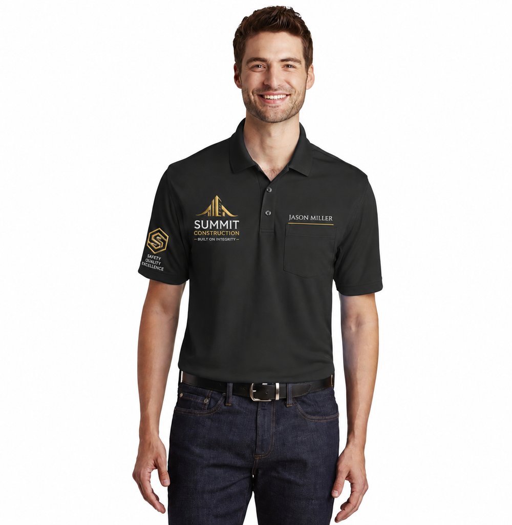 Polo shirt custom branded with company logo and name
